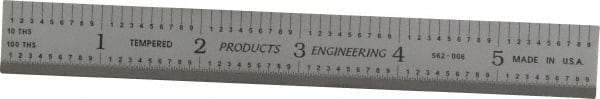 PEC Tools - 6" Long, 1/100, 1/10" and 0.5, 1mm Graduation, Rigid Steel Rule - Decimal/Metric Graduation Style, 3/4" Wide, Silver, Satin Chrome Finish - Eagle Tool & Supply
