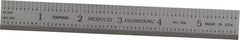 PEC Tools - 6" Long, 1/100, 1/10" and 0.5, 1mm Graduation, Rigid Steel Rule - Decimal/Metric Graduation Style, 3/4" Wide, Silver, Satin Chrome Finish - Eagle Tool & Supply