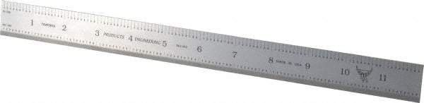 PEC Tools - 12" Long, 1/100, 1/10" and 0.5, 1mm Graduation, Rigid Steel Rule - Decimal/Metric Graduation Style, 1" Wide, Silver, Satin Chrome Finish - Eagle Tool & Supply