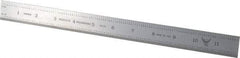 PEC Tools - 12" Long, 1/100, 1/10" and 0.5, 1mm Graduation, Rigid Steel Rule - Decimal/Metric Graduation Style, 1" Wide, Silver, Satin Chrome Finish - Eagle Tool & Supply