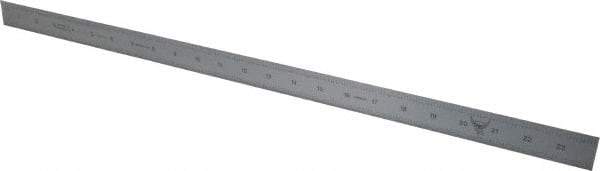 PEC Tools - 24" Long, 1/100, 1/10" and 0.5, 1mm Graduation, Rigid Steel Rule - Decimal/Metric Graduation Style, 1-1/8" Wide, Silver, Satin Chrome Finish - Eagle Tool & Supply