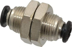 Alpha Technologies - 4mm Outside Diam, Nickel Plated Brass Push-to-Connect Tube Bulkhead Union - 250 Max psi, Tube to Tube Connection, Buna O-Ring - Eagle Tool & Supply