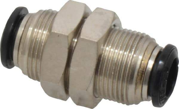 Alpha Technologies - 8mm Outside Diam, Nickel Plated Brass Push-to-Connect Tube Bulkhead Union - 250 Max psi, Tube to Tube Connection, Buna O-Ring - Eagle Tool & Supply