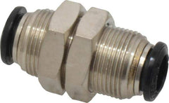 Alpha Technologies - 8mm Outside Diam, Nickel Plated Brass Push-to-Connect Tube Bulkhead Union - 250 Max psi, Tube to Tube Connection, Buna O-Ring - Eagle Tool & Supply