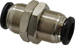 Alpha Technologies - 12mm Outside Diam, Nickel Plated Brass Push-to-Connect Tube Bulkhead Union - 250 Max psi, Tube to Tube Connection, Buna O-Ring - Eagle Tool & Supply