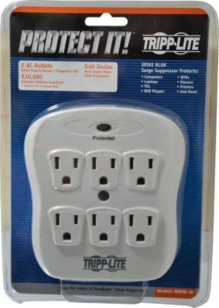 Tripp-Lite - 6 Outlets, 120 Volts, 15 Amps, Power Outlet Strip - Direct Plug-in Mount, 5-15P NEMA Configuration, 4.8" Strip, UL1449 3rd Edition - Eagle Tool & Supply