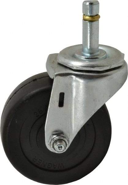 E.R. Wagner - 3" Diam x 1-1/4" Wide x 3-5/8" OAH Stem Mount Swivel Caster - Soft Rubber, 125 Lb Capacity, Delrin Bearing, 7/16 x 1-3/8" Friction Stem - Eagle Tool & Supply