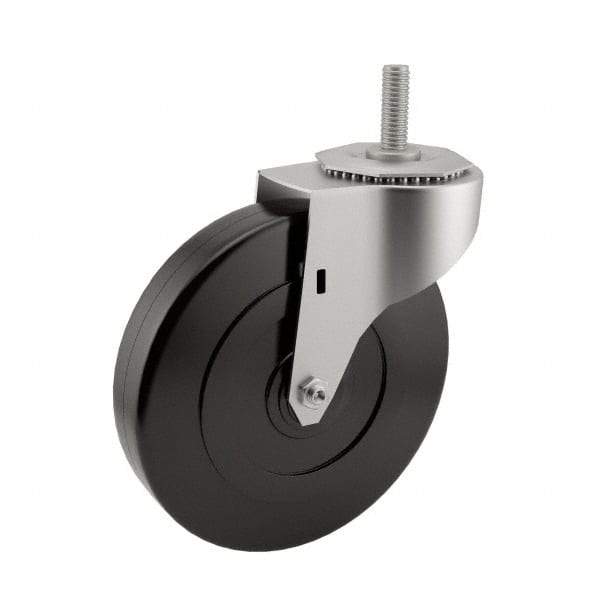E.R. Wagner - 5" Diam x 1-1/4" Wide x 5-1/2" OAH Stem Mount Swivel Caster - Soft Rubber, 190 Lb Capacity, Delrin Bearing, 3/8-16 x 1" Threaded Stem - Eagle Tool & Supply