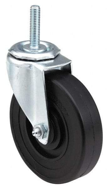 E.R. Wagner - 3" Diam x 1-1/4" Wide x 3-5/8" OAH Stem Mount Swivel Caster - Soft Rubber, 125 Lb Capacity, Delrin Bearing, 3/8-16 x 1" Threaded Stem - Eagle Tool & Supply