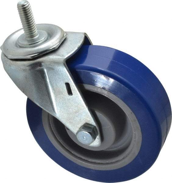 E.R. Wagner - 4" Diam x 1-1/4" Wide x 4-1/2" OAH Stem Mount Swivel Caster - Polyurethane, 275 Lb Capacity, Delrin Bearing, 3/8-16 x 1" Threaded Stem - Eagle Tool & Supply