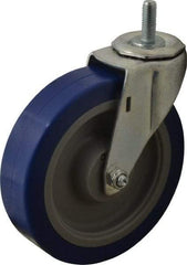E.R. Wagner - 5" Diam x 1-1/4" Wide x 5-1/2" OAH Stem Mount Swivel Caster - Polyurethane, 280 Lb Capacity, Delrin Bearing, 3/8-16 x 1" Threaded Stem - Eagle Tool & Supply