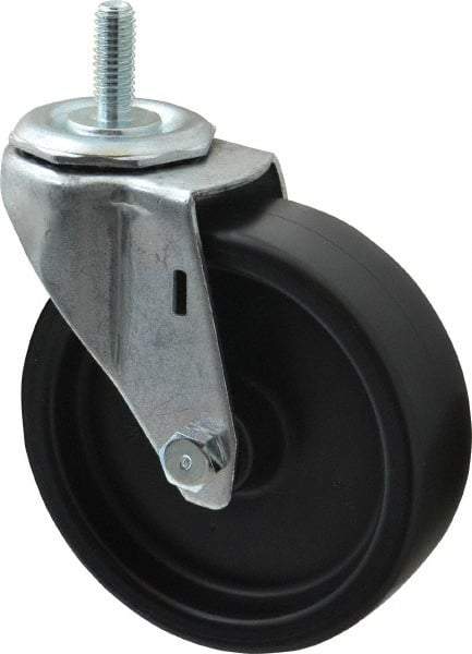 E.R. Wagner - 4" Diam x 1-1/4" Wide x 4-1/2" OAH Stem Mount Swivel Caster - Polyolefin, 255 Lb Capacity, Plain Bearing, 3/8-16 x 1" Threaded Stem - Eagle Tool & Supply