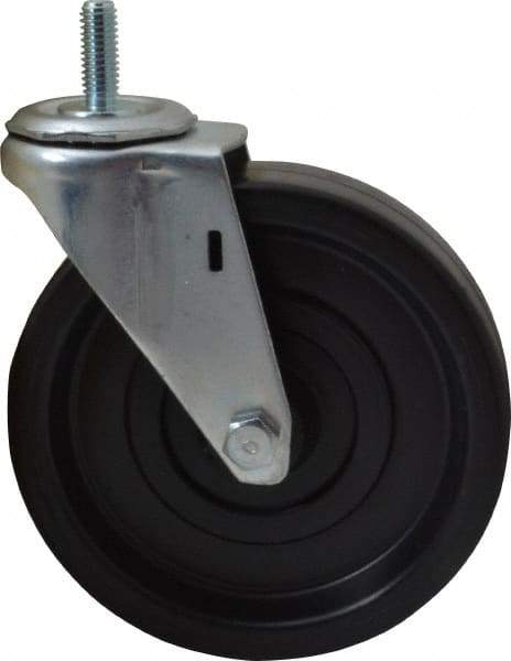 E.R. Wagner - 5" Diam x 1-1/4" Wide x 5-1/2" OAH Stem Mount Swivel Caster - Polyolefin, 280 Lb Capacity, Plain Bearing, 3/8-16 x 1" Threaded Stem - Eagle Tool & Supply