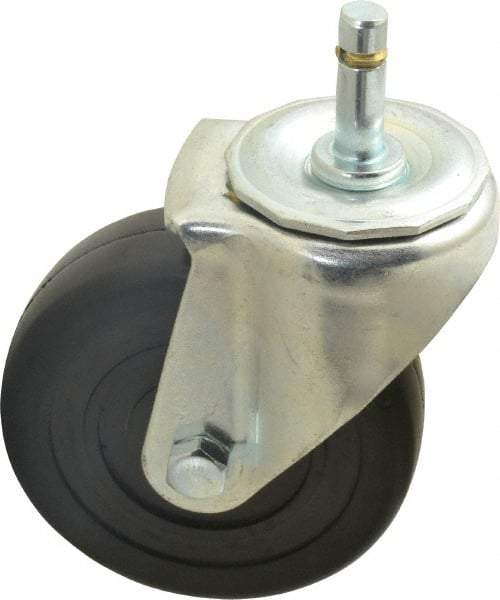 E.R. Wagner - 4" Diam x 1-1/4" Wide x 5" OAH Stem Mount Swivel Caster - Soft Rubber, 165 Lb Capacity, Delrin Bearing, 7/16 x 1-3/8" Friction Stem - Eagle Tool & Supply