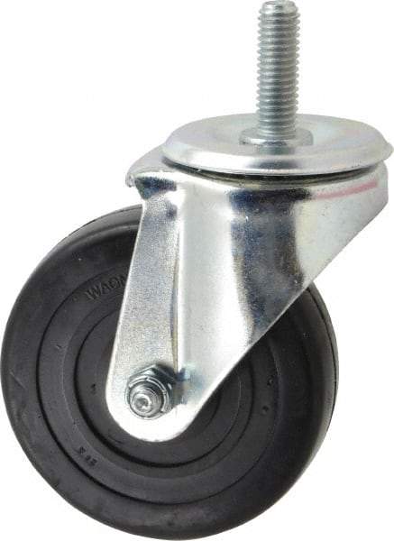 E.R. Wagner - 4" Diam x 1-1/4" Wide x 5" OAH Stem Mount Swivel Caster - Soft Rubber, 165 Lb Capacity, Delrin Bearing, 1/2-13 x 1-1/2" Threaded Stem - Eagle Tool & Supply