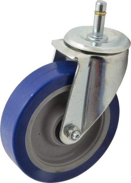 E.R. Wagner - 5" Diam x 1-1/4" Wide x 6-1/8" OAH Stem Mount Swivel Caster - Polyurethane, 300 Lb Capacity, Delrin Bearing, 7/16 x 1-3/8" Friction Stem - Eagle Tool & Supply