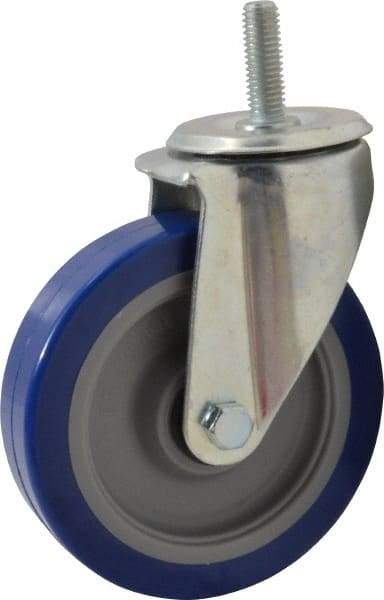E.R. Wagner - 5" Diam x 1-1/4" Wide x 6-1/8" OAH Stem Mount Swivel Caster - Polyurethane, 300 Lb Capacity, Delrin Bearing, 1/2-13 x 1-1/2" Threaded Stem - Eagle Tool & Supply