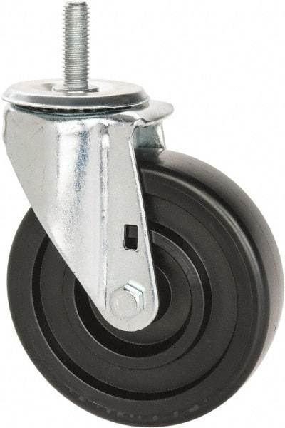 E.R. Wagner - 5" Diam x 1-3/8" Wide x 6-1/8" OAH Stem Mount Swivel Caster - Polyolefin, 300 Lb Capacity, Delrin Bearing, 1/2-13 x 1-1/2" Threaded Stem - Eagle Tool & Supply