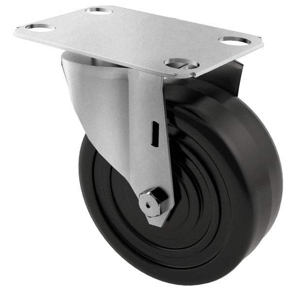 E.R. Wagner - 4" Diam x 1-1/4" Wide x 4-11/16" OAH Top Plate Mount Swivel Caster - Soft Rubber, 165 Lb Capacity, Delrin Bearing, 2-3/4 x 3-3/4" Plate - Eagle Tool & Supply
