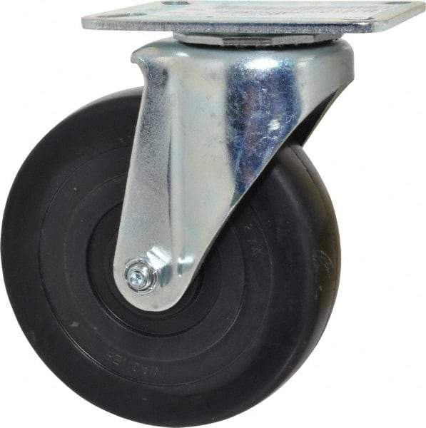 E.R. Wagner - 5" Diam x 1-3/8" Wide x 6-1/16" OAH Top Plate Mount Swivel Caster - Soft Rubber, 240 Lb Capacity, Delrin Bearing, 3-1/8 x 4-1/8" Plate - Eagle Tool & Supply