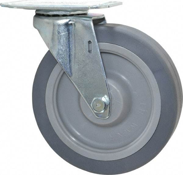 E.R. Wagner - 5" Diam x 1-1/4" Wide x 5-5/8" OAH Top Plate Mount Swivel Caster - TPR, 190 Lb Capacity, Delrin Bearing, 2-3/4 x 3-3/4" Plate - Eagle Tool & Supply