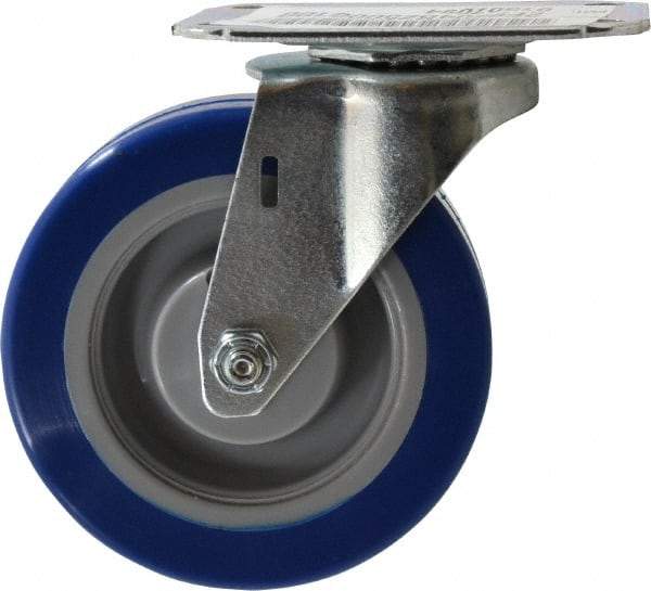E.R. Wagner - 4" Diam x 1-1/4" Wide x 4-11/16" OAH Top Plate Mount Swivel Caster - Polyurethane, 275 Lb Capacity, Delrin Bearing, 2-3/4 x 3-3/4" Plate - Eagle Tool & Supply