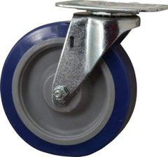 E.R. Wagner - 5" Diam x 1-1/4" Wide x 5-5/8" OAH Top Plate Mount Swivel Caster - Polyurethane, 280 Lb Capacity, Delrin Bearing, 2-3/4 x 3-3/4" Plate - Eagle Tool & Supply