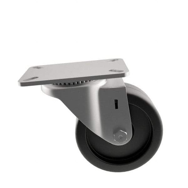 E.R. Wagner - 3" Diam x 1-1/4" Wide x 3-3/4" OAH Top Plate Mount Swivel Caster - Polyolefin, 210 Lb Capacity, Plain Bearing, 2-3/4 x 3-3/4" Plate - Eagle Tool & Supply