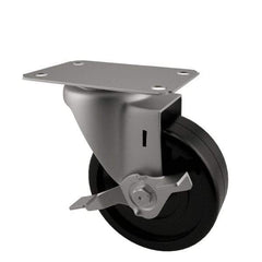 E.R. Wagner - 3" Diam x 1-1/4" Wide x 3-3/4" OAH Top Plate Mount Swivel Caster with Brake - Soft Rubber, 125 Lb Capacity, Delrin Bearing, 2-3/4 x 3-3/4" Plate - Eagle Tool & Supply