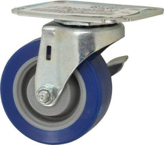 E.R. Wagner - 3" Diam x 1-1/4" Wide x 3-3/4" OAH Top Plate Mount Swivel Caster with Brake - Polyurethane, 210 Lb Capacity, Delrin Bearing, 2-3/4 x 3-3/4" Plate - Eagle Tool & Supply