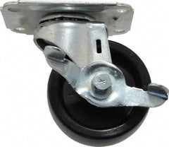 E.R. Wagner - 3" Diam x 1-1/4" Wide x 3-3/4" OAH Top Plate Mount Swivel Caster with Brake - Polyolefin, 210 Lb Capacity, Plain Bearing, 2-3/4 x 3-3/4" Plate - Eagle Tool & Supply