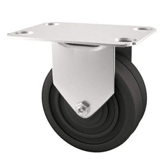 E.R. Wagner - 4" Diam x 1-1/4" Wide x 4-11/16" OAH Top Plate Mount Rigid Caster - Soft Rubber, 165 Lb Capacity, Delrin Bearing, 2-3/4 x 3-3/4" Plate - Eagle Tool & Supply