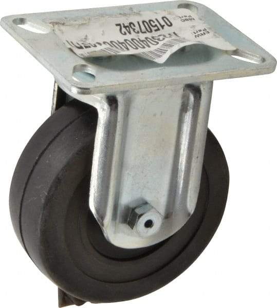 E.R. Wagner - 4" Diam x 1-3/8" Wide x 5-1/16" OAH Top Plate Mount Rigid Caster - Soft Rubber, 200 Lb Capacity, Delrin Bearing, 3-1/8 x 4-1/8" Plate - Eagle Tool & Supply