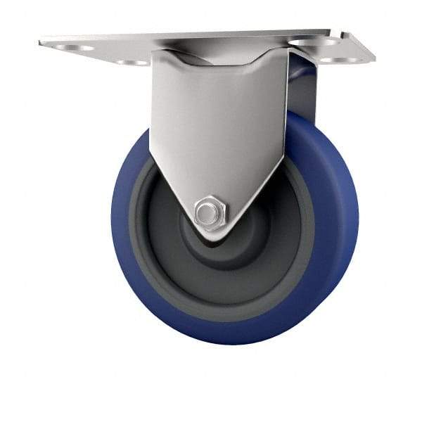 E.R. Wagner - 5" Diam x 1-1/4" Wide x 5-5/8" OAH Top Plate Mount Rigid Caster - Polyurethane, 280 Lb Capacity, Delrin Bearing, 2-3/4 x 3-3/4" Plate - Eagle Tool & Supply