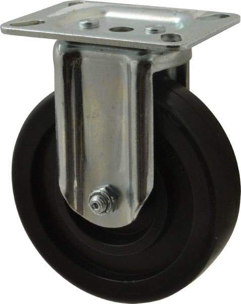 E.R. Wagner - 5" Diam x 1-3/8" Wide x 6-1/16" OAH Top Plate Mount Rigid Caster - Polyolefin, 350 Lb Capacity, Plain Bearing, 3-1/8 x 4-1/8" Plate - Eagle Tool & Supply
