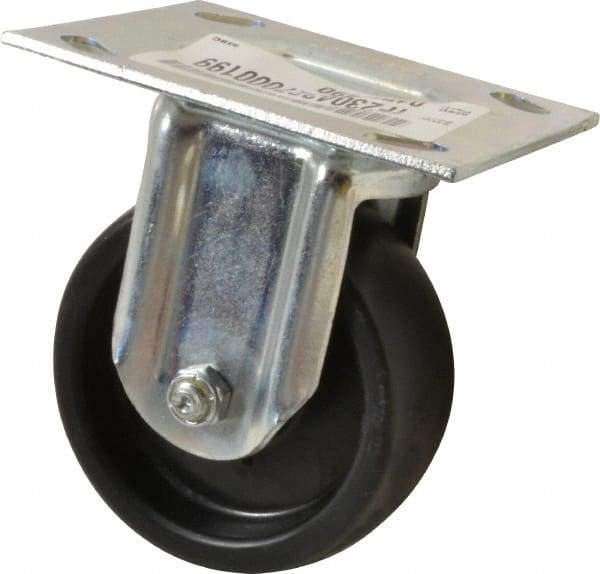 E.R. Wagner - 4" Diam x 1-3/8" Wide x 5-1/16" OAH Top Plate Mount Rigid Caster - Polyolefin, 300 Lb Capacity, Roller Bearing, 3-3/4 x 4-5/8" Plate - Eagle Tool & Supply