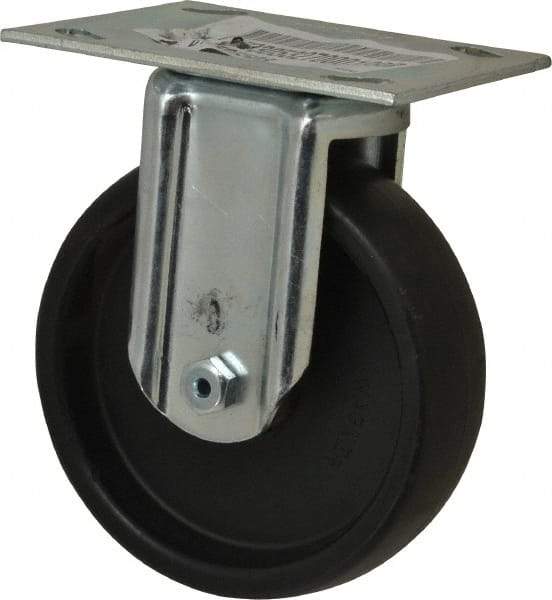 E.R. Wagner - 5" Diam x 1-3/8" Wide x 6-1/16" OAH Top Plate Mount Rigid Caster - Polyolefin, 350 Lb Capacity, Roller Bearing, 3-3/4 x 4-5/8" Plate - Eagle Tool & Supply