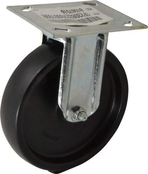 E.R. Wagner - 6" Diam x 1-3/8" Wide x 7-1/16" OAH Top Plate Mount Rigid Caster - Polyolefin, 400 Lb Capacity, Roller Bearing, 3-3/4 x 4-5/8" Plate - Eagle Tool & Supply