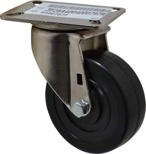 E.R. Wagner - 4" Diam x 1-3/8" Wide x 5-3/8" OAH Top Plate Mount Swivel Caster - Soft Rubber, 200 Lb Capacity, Delrin Bearing, 3-1/8 x 4-1/8" Plate - Eagle Tool & Supply