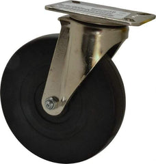 E.R. Wagner - 6" Diam x 1-3/8" Wide x 7-3/8" OAH Top Plate Mount Swivel Caster - Soft Rubber, 280 Lb Capacity, Delrin Bearing, 3-1/8 x 4-1/8" Plate - Eagle Tool & Supply