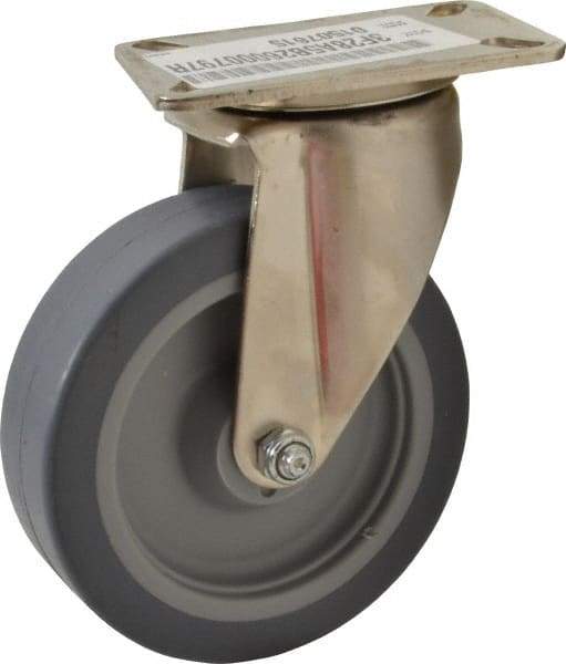 E.R. Wagner - 5" Diam x 1-1/2" Wide x 6-3/8" OAH Top Plate Mount Swivel Caster - TPR, 240 Lb Capacity, Delrin Bearing, 3-1/8 x 4-1/8" Plate - Eagle Tool & Supply
