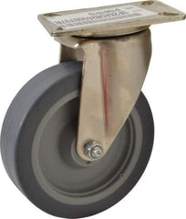 E.R. Wagner - 5" Diam x 1-1/2" Wide x 6-3/8" OAH Top Plate Mount Swivel Caster - TPR, 240 Lb Capacity, Delrin Bearing, 3-1/8 x 4-1/8" Plate - Eagle Tool & Supply