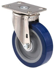E.R. Wagner - 5" Diam x 1-3/8" Wide x 6-3/8" OAH Top Plate Mount Swivel Caster - Polyolefin, 450 Lb Capacity, Delrin Bearing, 3-1/8 x 4-1/8" Plate - Eagle Tool & Supply