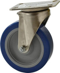 E.R. Wagner - 5" Diam x 1-1/2" Wide x 6-3/8" OAH Top Plate Mount Swivel Caster - Polyurethane, 450 Lb Capacity, Delrin Bearing, 3-1/8 x 4-1/8" Plate - Eagle Tool & Supply