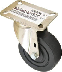 E.R. Wagner - 4" Diam x 1-3/8" Wide x 5-3/8" OAH Top Plate Mount Swivel Caster - Polyolefin, 375 Lb Capacity, Delrin Bearing, 3-1/8 x 4-1/8" Plate - Eagle Tool & Supply