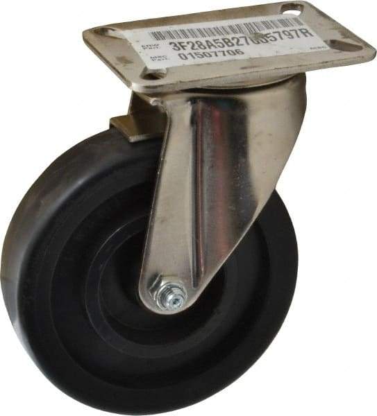 E.R. Wagner - 5" Diam x 1-3/8" Wide x 6-3/8" OAH Top Plate Mount Swivel Caster with Brake - Polyolefin, 450 Lb Capacity, Delrin Bearing, 3-1/8 x 4-1/8" Plate - Eagle Tool & Supply