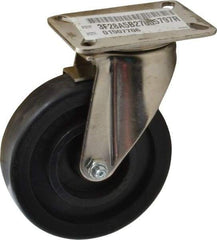E.R. Wagner - 5" Diam x 1-3/8" Wide x 6-3/8" OAH Top Plate Mount Swivel Caster with Brake - Polyolefin, 450 Lb Capacity, Delrin Bearing, 3-1/8 x 4-1/8" Plate - Eagle Tool & Supply