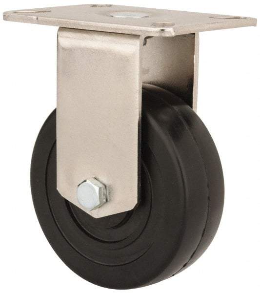 E.R. Wagner - 4" Diam x 1-3/8" Wide x 5-3/8" OAH Top Plate Mount Rigid Caster - Soft Rubber, 200 Lb Capacity, Delrin Bearing, 3-1/8 x 4-1/8" Plate - Eagle Tool & Supply