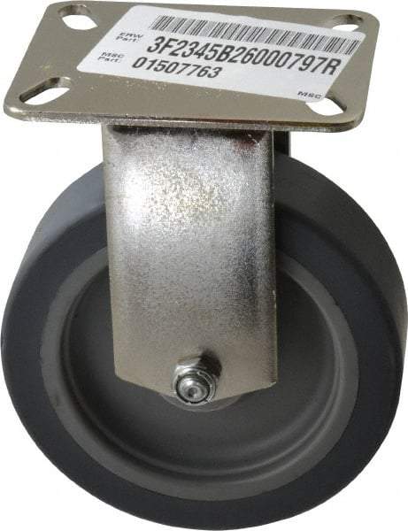 E.R. Wagner - 5" Diam x 1-1/2" Wide x 6-3/8" OAH Top Plate Mount Rigid Caster - TPR, 240 Lb Capacity, Delrin Bearing, 3-1/8 x 4-1/8" Plate - Eagle Tool & Supply
