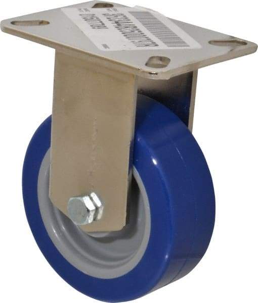 E.R. Wagner - 4" Diam x 1-1/2" Wide x 5-3/8" OAH Top Plate Mount Rigid Caster - Polyurethane, 375 Lb Capacity, Delrin Bearing, 3-1/8 x 4-1/8" Plate - Eagle Tool & Supply